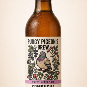 Pudgy Pigeon kombucha bottle